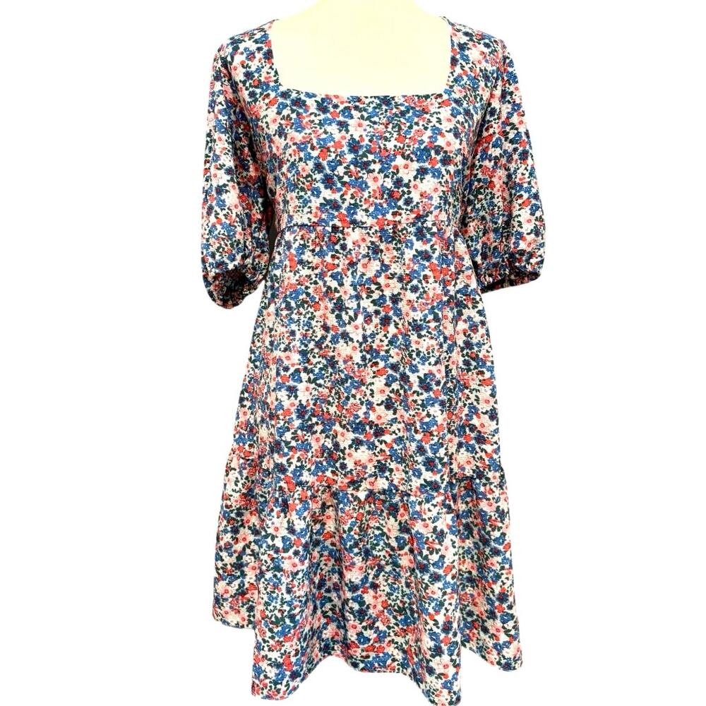 Cottagecore Floral Mini Dress Puff Sleeve Square Neck Babydoll Fall Flowy XL